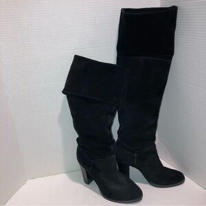 Nine West Women’s Over/Under The Knee Black Suede Block Heels Pull On Boots SZ 7